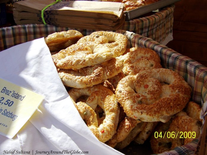 Brezen, a preztel-like snack, is very popular in Salzburg