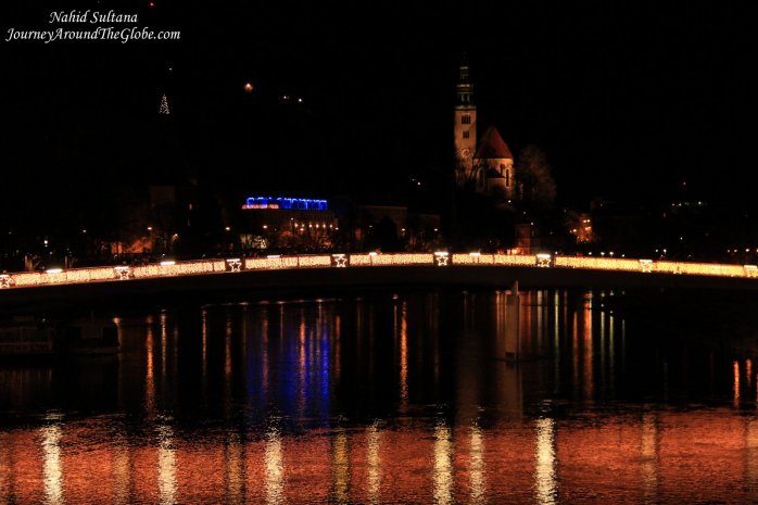River Salzach at night, walking back to our hotel