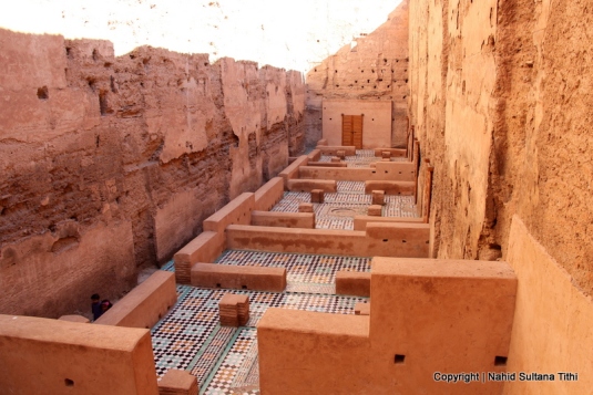A nicely preserved room in El-Badi Palace in Marrakech, Morocco