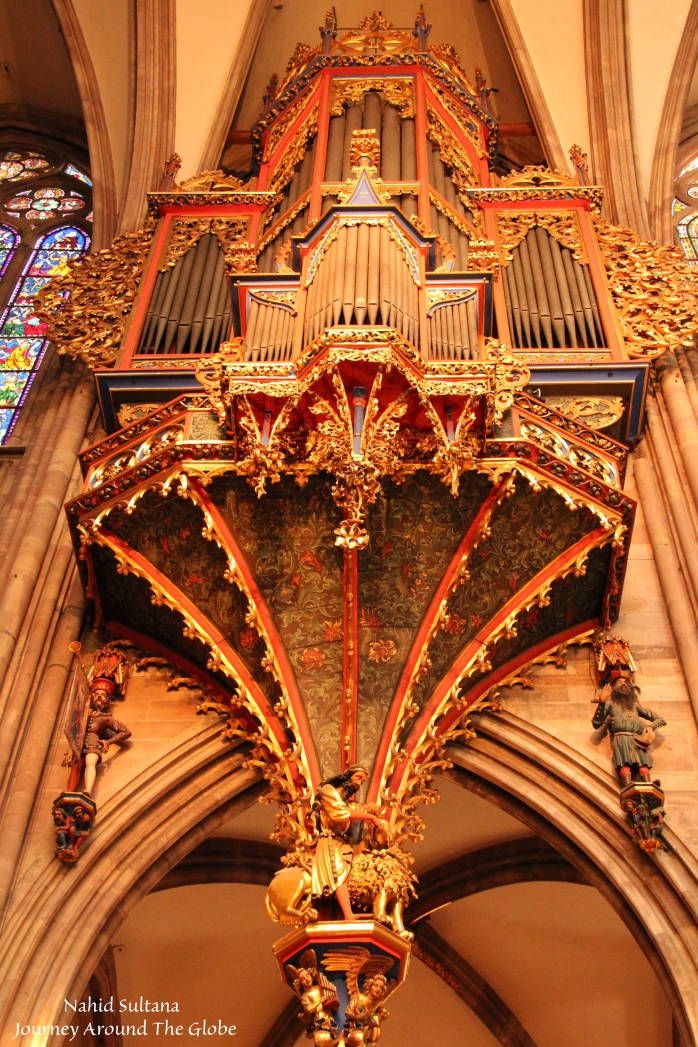 Ornate organ of Strasbourg Cathedral in France