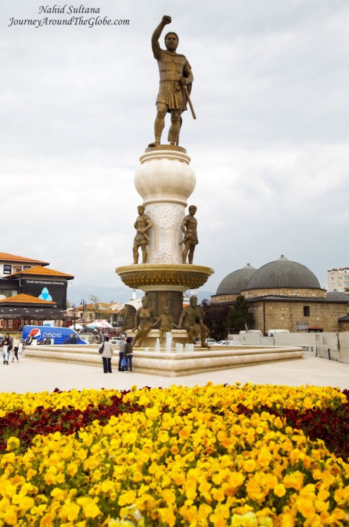 Statue of a national hero of Macedonia near Old Bazaar in Skopje